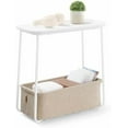 thumbnail image 1 of LILEA Collection - Side End Table with Fabric Basket, Modern Nightstand, Rectangular Bedside Table, for Living Room, Bedroom, Matte White and Camel Brown ULET230W10, 1 of 5
