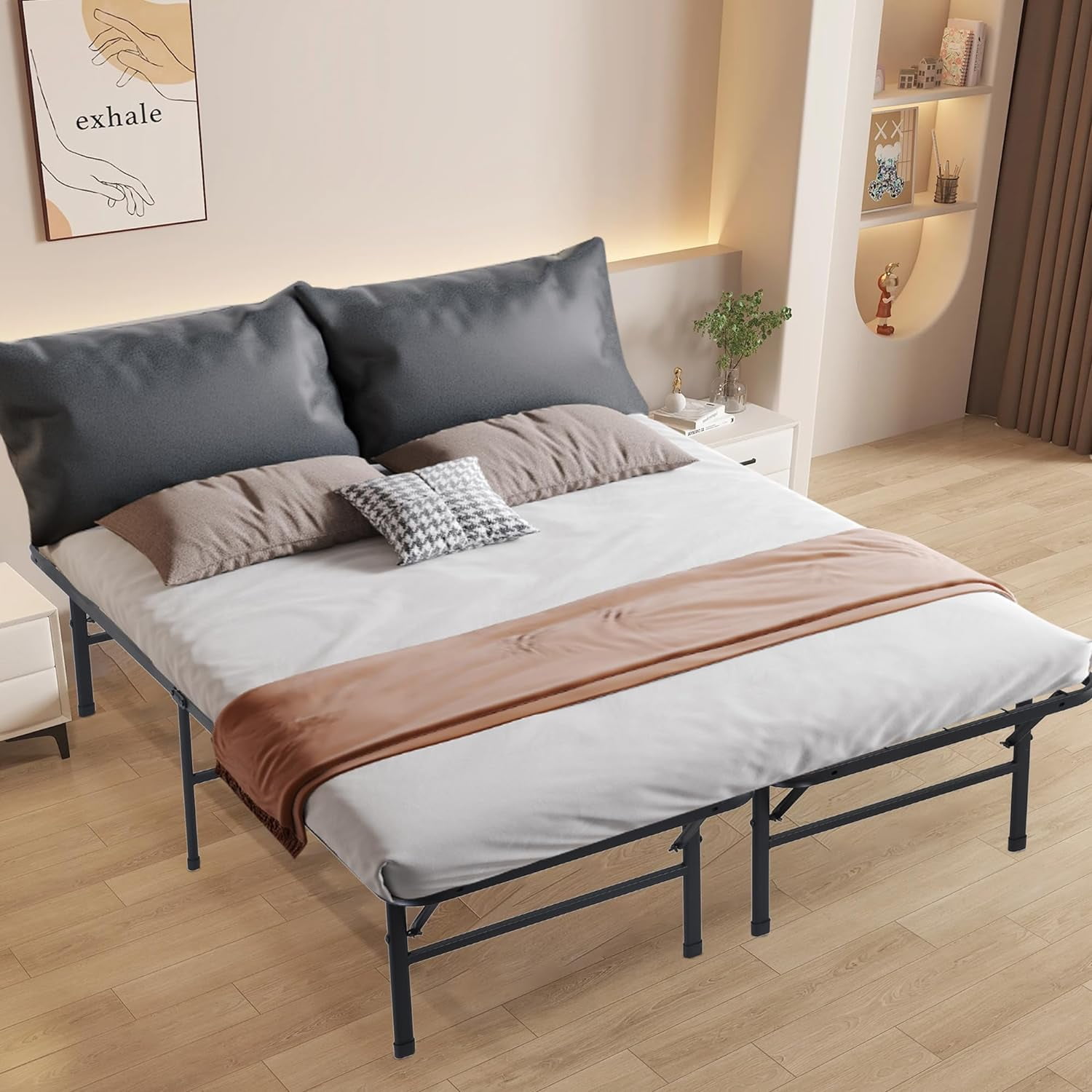 LILEYI 14 Inch Metal Bed Frame Folding Bed Frame Heavy Duty Steel Slat ...