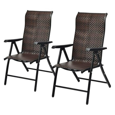 LILEYI 2 Piece Patio Rattan Folding Reclining Chair, Outdoor Wicker Portable Camping Chair with Widened Armrest, Foldable Chair with Adjustable High Backrest for Garden Balcony Outdoor & Indoor (2)
