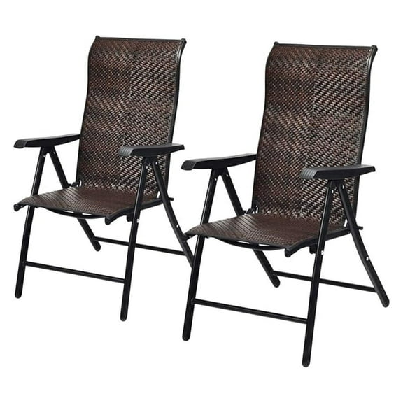 LILEYI 2 Piece Patio Rattan Folding Reclining Chair, Outdoor Wicker Portable Camping Chair with Widened Armrest, Foldable Chair with Adjustable High Backrest for Garden Balcony Outdoor & Indoor (2)