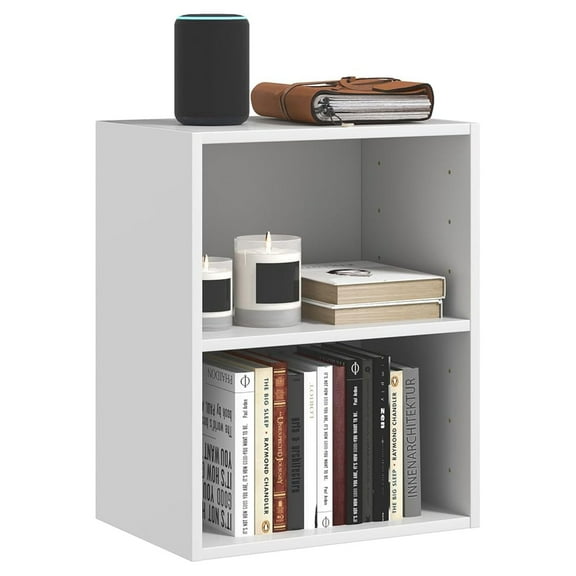 LILEYI 2-Tier Bookshelf, Open Shelf Bookcase with 7-Position Adjustable Shelf, Multifunctional Wooden Cubby Storage Display Shelf for Home Office Study Living Room (White, 1)