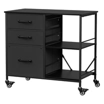 LILEYI 3 Drawer Mobile File Cabinet, Rolling Lateral Printer Stand with Lock, Open Storage Shelf Fabric Filing Cabinet fits A4 or Letter Size for Home Office,Black