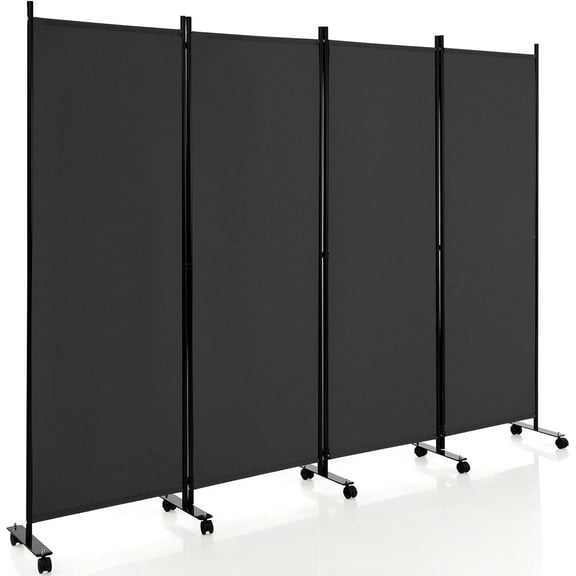 LILEYI 4 Panel Room Divider, Folding Privacy Screen with Lockable Wheels, Rolling Partition Room Dividers, Freestanding Fabric Wall Divider for Home Office Studio Separation, 89W x 68H, Gray