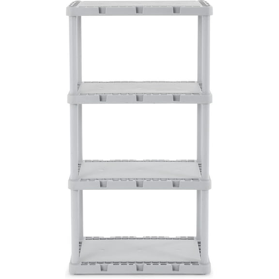 LILEYI 4 Shelf Knect-A-Shelf Ventilated Light Duty Storage Unit Organizer System for Home, Garage, Basement, and Laundry, Gray.