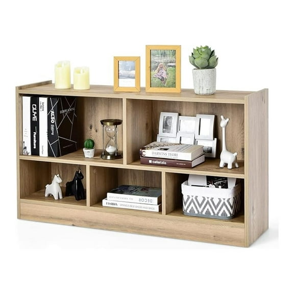 LILEYI 5 Cube Bookcase, 2 Tier Wooden Storage Open Bookshelf, Multipurpose Display Storage Cabinet for Living Room, Bedroom, Hallway, Kid's Playroom, Reading Nook (Natural)