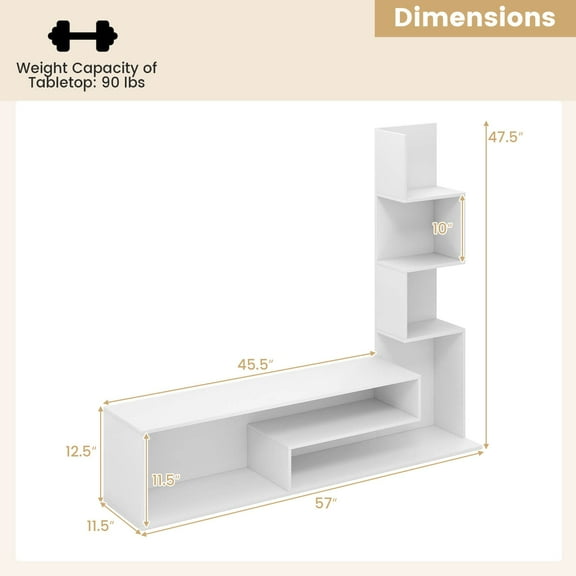 LILEYI Book Shelf TV Stand for 50 Inch TV, L-Shaped Entertainment Center with Storage & 3 Tier Bookshelf, Wood Television Stands, Modern TV Console Table for Living Room, Bedroom