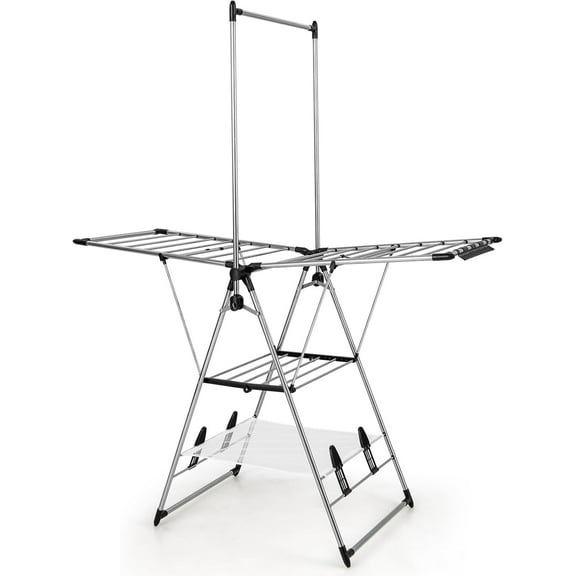 LILEYI Clothes Drying Rack, Foldable Laundry Drying Rack with with 6-Level Adjustable Height, High Hanger Design, Side Clips, Space Saving Collapsible Laundry Drying Rack