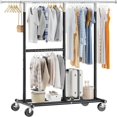 thumbnail image 1 of LILEYI Clothes Rack Heavy Duty 405LBS, Clothing Racks for Hanging Clothes 200+, Metal Clothing Rack with Wheels, Rolling Commercial Garment Rack Portable, Black, 1 of 8