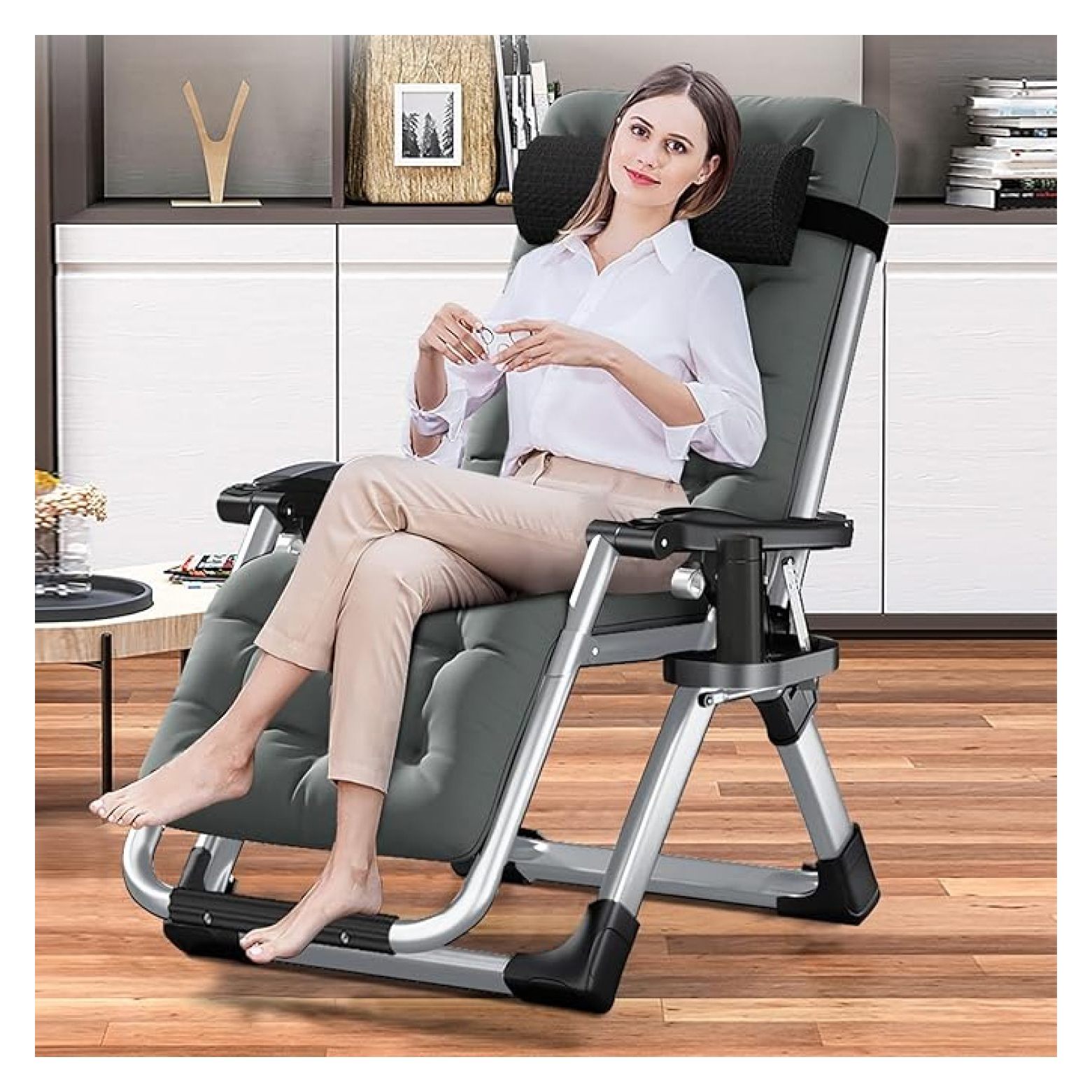 LILEYI Comfy Folding Chair, Folding Lounge Chair for Bedroom and Living Room, Folding Reclining Patio Chairs with Removable Cushion for Indoor Outdoor