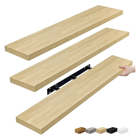 LILEYI Floating Shelves for Wall - 48 Inch Long Bathroom Shelves, Wall Decor for Bedroom, Kitchen, Living Room & Book Storage - Mounted Floating Shelf with Invisible Brackets (Maple Wood, 3 Pack)