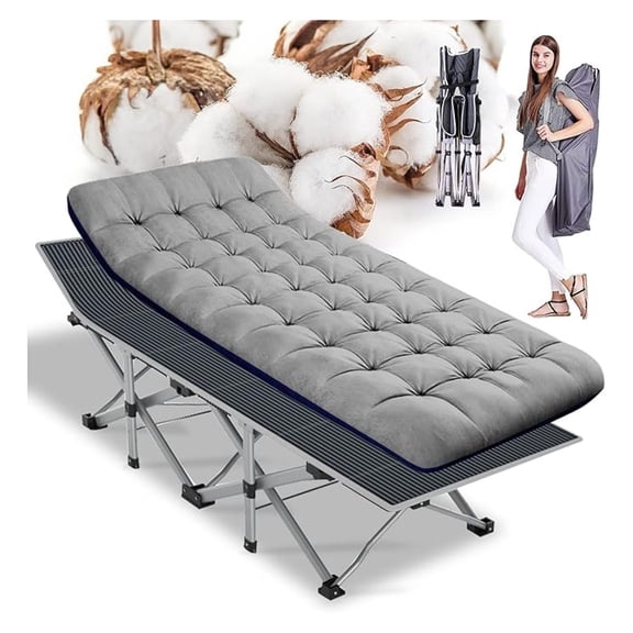 LILEYI Folding Camping Cot W/Mat for Adults, Heavy Duty Outdoor Bed with Carry Bag,1200 D Layer Oxford Travel Camp Cots