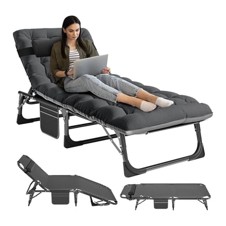 LILEYI Folding Camping Cots,Adjustable 4-Gear Sleeping Cots for Adults,Foldable Cot Bed, Folding Chaise Lounge Chair,Portable Reclining Chair for Beach Lawn Camping Pool,Sunbathing Chairs