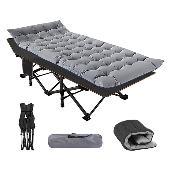 LILEYI Folding Camping Cots for Adults, Folding Cot with Mattress Camping Bed Camp Cot Portable Military Cot, Double Layer Oxford Strong Heavy Duty Sleeping Cots with Carry Bag for Camp Office Use