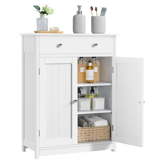 LILEYI Free Standing Bathroom Cabinet with 1 Drawer 2 Doors and Adjustable Shelf, Wooden Entryway Storage Cabinet, 11.8D x 23.6W x 31.5H in, White