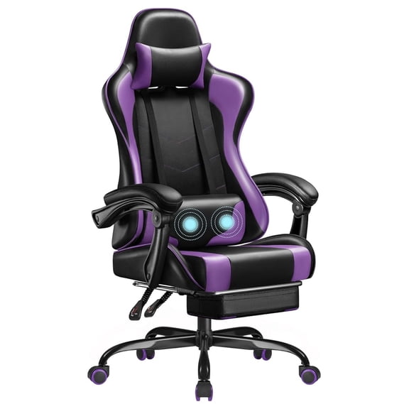 LILEYI Gaming Chair, Video Game Chair with Footrest and Massage Lumbar Support, Ergonomic Computer Chair Height Adjustable with Swivel Seat and Headrest (Purple)