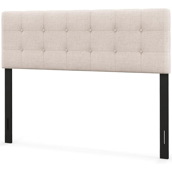 LILEYI Linen Upholstered Headboard, Adjustable Width Button Tufted Headboard Only with Solid Wood Legs, Attach Frame, Modern Headboards for Queen Full Size Bed, Beige