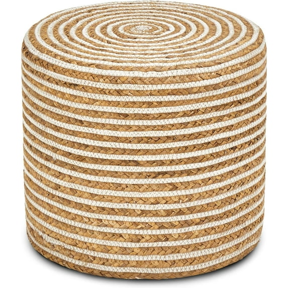 LILEYI Ottoman Poof, Natural Seagrass Poufs, Hand Weave Round Footstool, Pouffe Accent Chair, Home Decorative Seat, Boho Deco Floor Chair for Living Room, Bedroom (18inch 68LI)