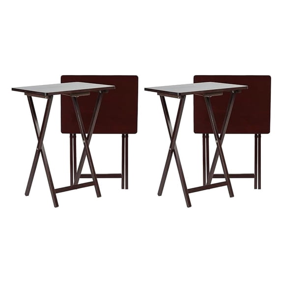 LILEYI Solid and Sturdy Wood Construction Portable Folding TV Snack Tray Table Desk Serving Stand, Espresso Brown (4-Piece Set)