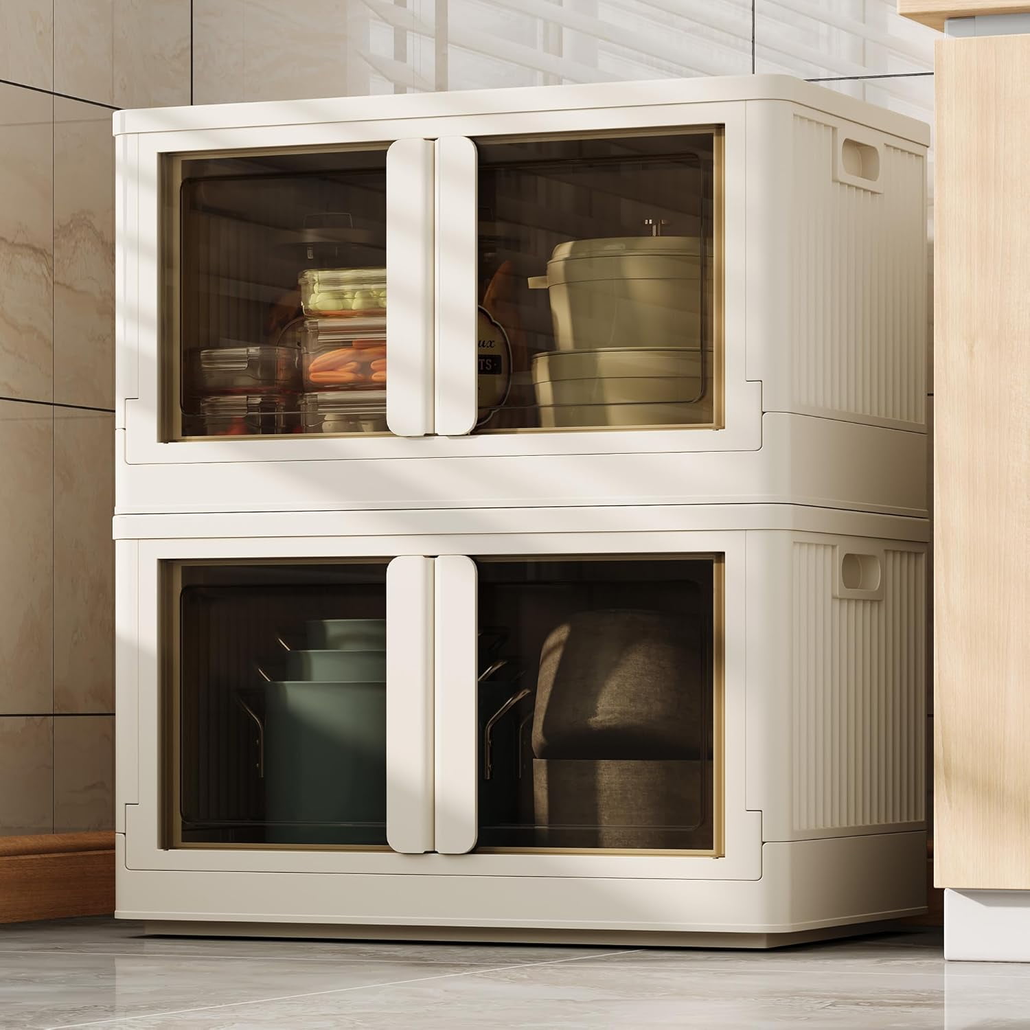 LILEYI Stackable Storage Bins With Lids, Collapsible Plastic Storage ...