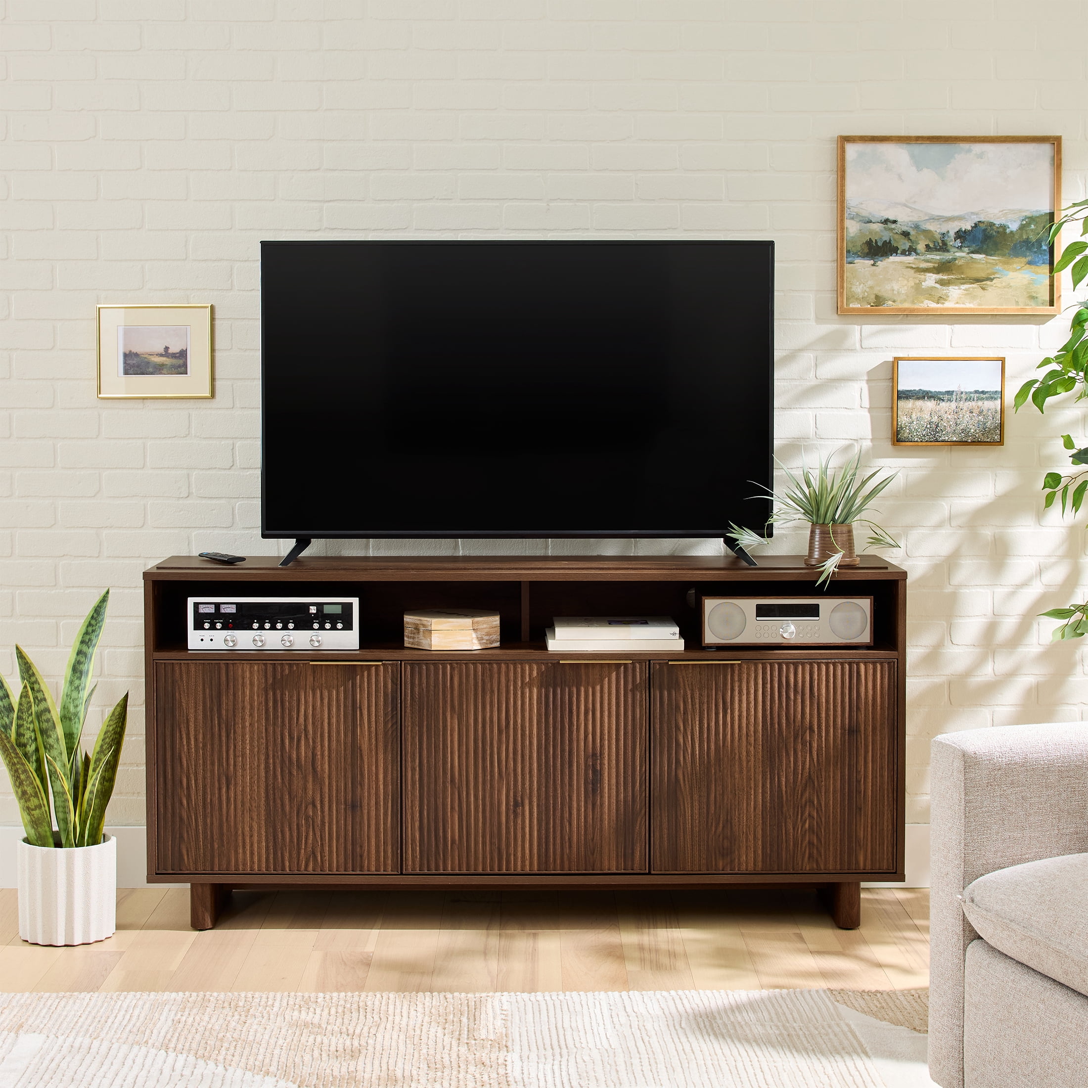 Better Homes & Gardens Lillian Fluted TV Stand for TVs Up to 70", Walnut Finish