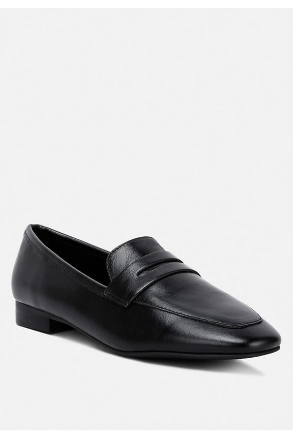 LILIANA Black Classic Leather Penny Loafers