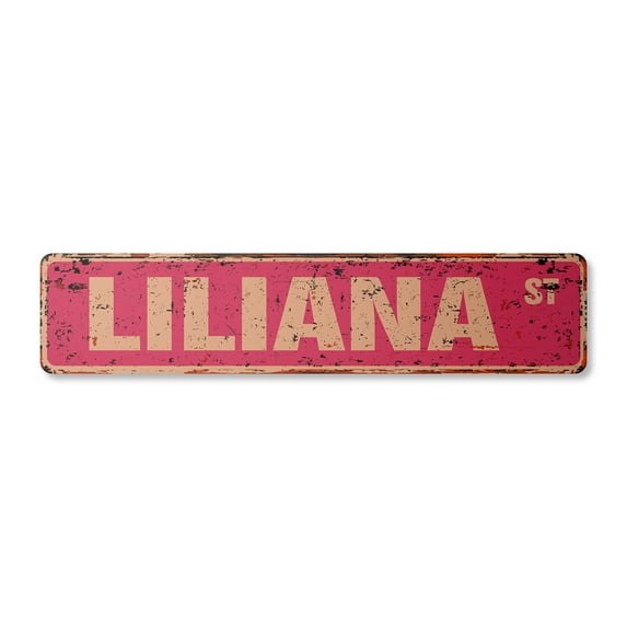 LILIANA Vintage Aluminum Street Sign Childrens Name Room Metal Sign rustic metal tin | Indoor/Outdoor | 24" Wide