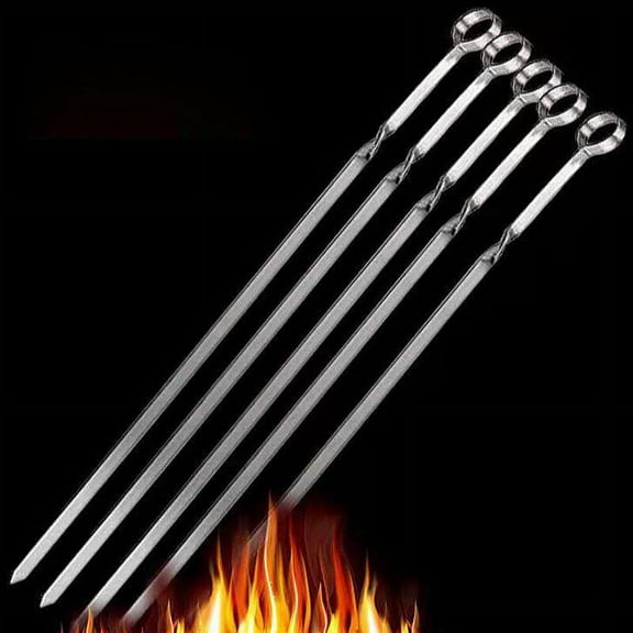 LILIANG 12/24/36PCS 15" Kabob Skewers for Grilling, Metal Skewers for Kabobs Stainless Steel Flat Long Shish Kebab Skewers, Reusable Grill BBQ Barbecue Sticks for Meat Chicken Vegetable