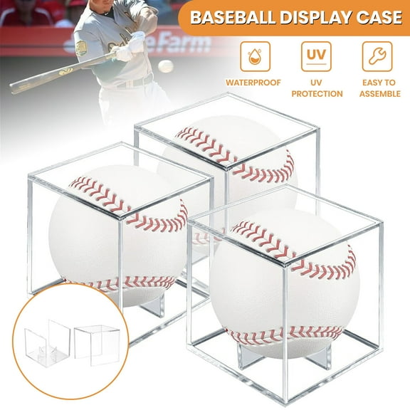 LILIANG 2 Pack Baseball Display Case Acrylic Cube Baseball Holder Storage Box for Golf Tennis Billiard