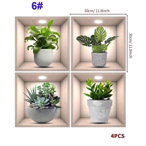 LILIANG 3D Flowers Vase Wall Sticker, Art Magic 3D Wall Decor Flower Green Plants Decals for Living Room Bedroom Kitchen Decor
