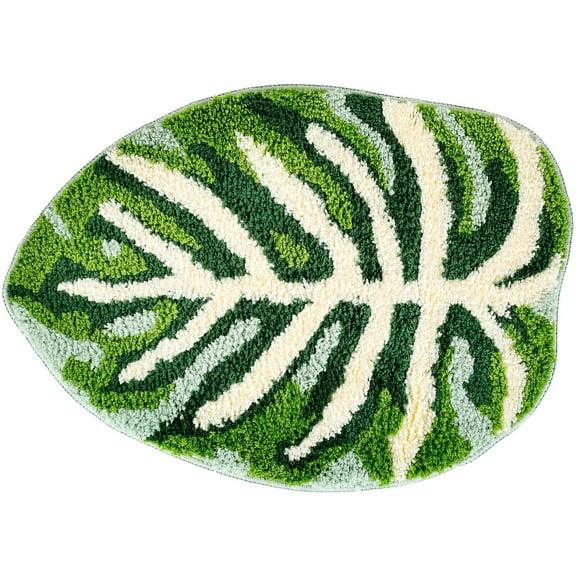 LILIANG Boho Bath Mat Green Leaf Mat Palm Shaped Super Absorbent Bathroom Rugs Non Slip