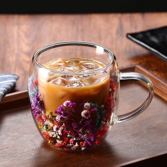 LILIANG Dry Flowers Double Wall Glass Coffee Mugs Clear Cups for Cappuccino Tea Espresso Latte Hot Beverages Glasses