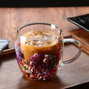 LILIANG Dry Flowers Double Wall Glass Coffee Mugs Clear Cups for Cappuccino Tea Espresso Latte Hot Beverages Glasses