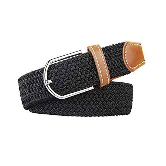 LILIANG Elastic Unisex Belt Elastic Braided Stretch Belt Covered Leather Steel Buckle