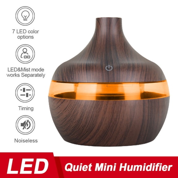 LILIANG Essential Oil Aroma Diffuser 300ml Desktop Humidifier Wood Grain Aromatherapy Diffuser with 7 Colors LED Night Light for Home and Office
