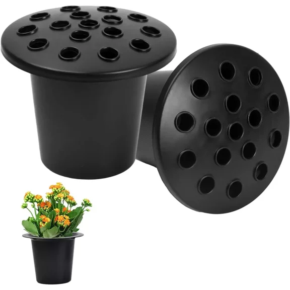 LILIANG Set of 2 Black Memorial Grave Vase Pots for Fresh Artificial Flowers Replacement
