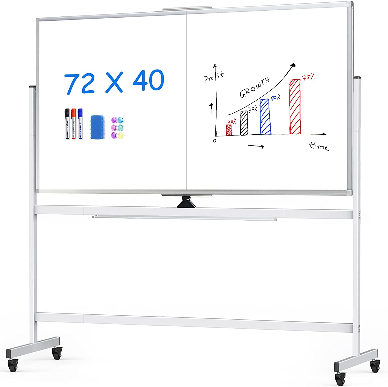 LILIUPENG 72 x 40 Double Sided Rolling Whiteboard, Mobile Whiteboard