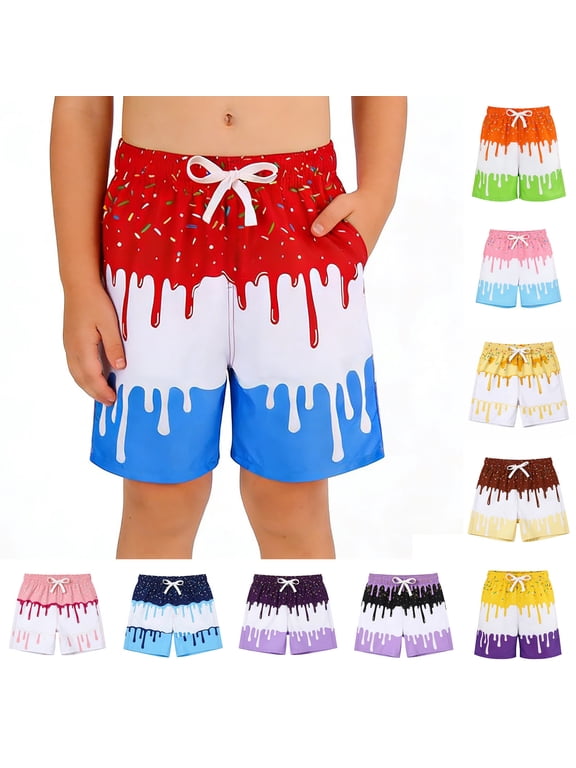 LILIY Ice Cream Shorts Boys 2026 Summer Cute Preppy Ice Cream Drip Baseball Shorts Lightweight Drawstring Elastic Waist Active Track Short Pants with Pockets