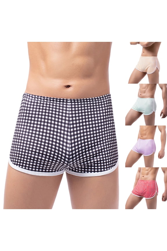 2026 New Men's Casual Plaid Print Boxers Breathable Cool Moisture Wicking Quick-Dry Shorts Mens Relaxed Fit Underwear