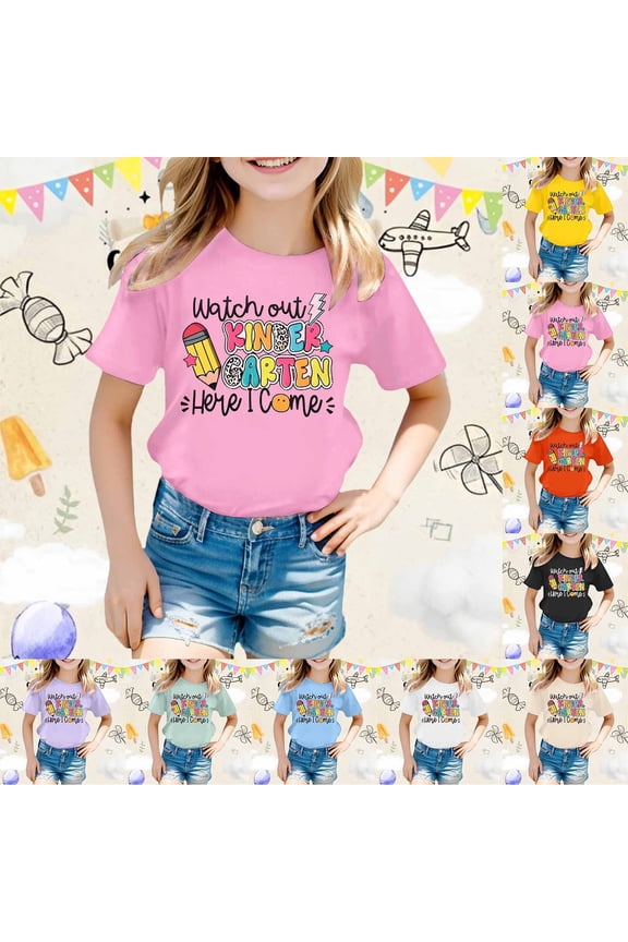 Back To School Outfits for Girls Boys Hello Kindergarten First/second/third Grade Casual Casual Short Sleeve T-Shirt Toddler Girl Summer Clothes