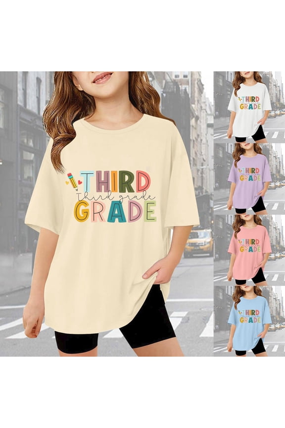 Back To School Gift Tee Kindergarten Shirts for Girls Relaxed Fit Holiday Short Sleeve Embroidered T-Shirt Party Gift Summer Clothes