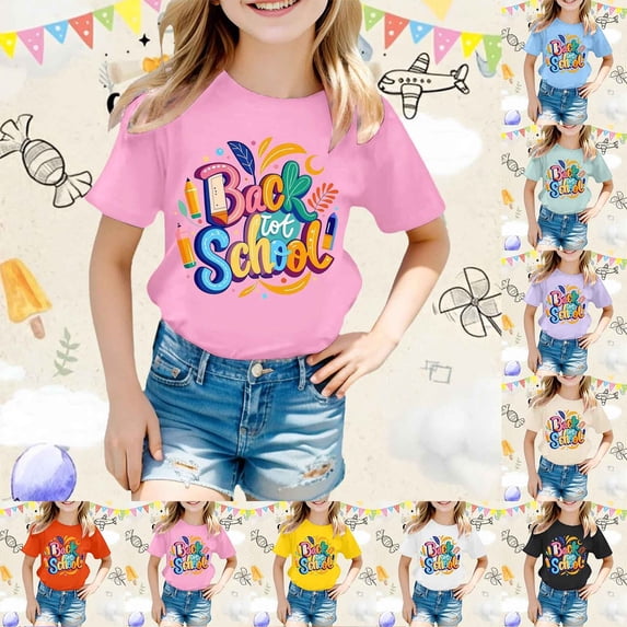 LILIYA Back To School Outfits for Girls Boys Pre Kindergarten 1st 2nd 3rd Grade Fashion Summer Short Sleeve Cotton T-Shirt Vacation Summer Clothes