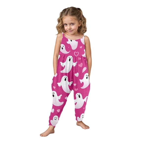 LILIYA Boys and Girls Halloween Sleeveless Pumpkin Romper for Children Soft Strap Jumpsuit Overalls Cartoon Print Loose Fit My First Outfit Cute Playsuit 5-6 Years
