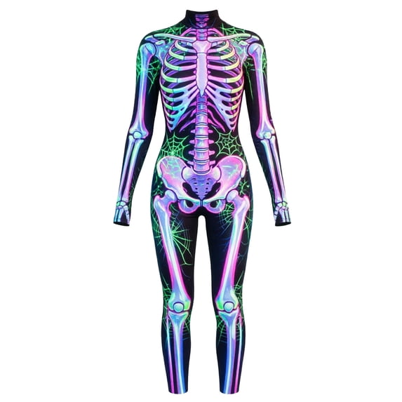 LILIYA Boys Halloween Full Body Suit, 3D Skeleton Print Luminous Zip up Onesie with Hood, Soft Stretchy Jumpsuit for Halloween Party Performance and Holiday Fun 11-12 Years