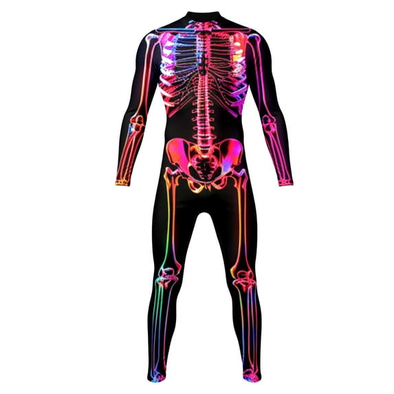 LILIYA Boys Halloween Zip Front Bodysuit, Glow in the Dark Skeleton Print Jumpsuit, Hooded Stretchy Full Body Onesie for Halloween Party Performance and Holiday Play 13-14 Years