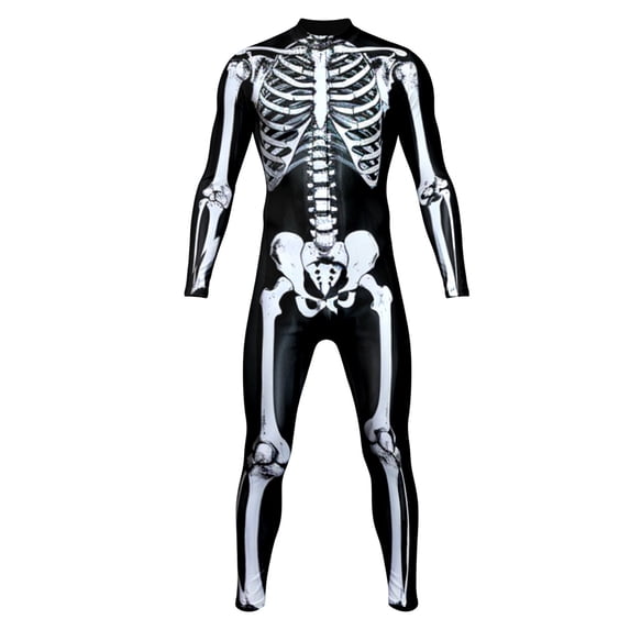 LILIYA Boys Halloween Zip Front Bodysuit, Glow in the Dark Skeleton Print Jumpsuit, Hooded Stretchy Full Body Onesie for Halloween Party Performance and Holiday Play 13-14 Years