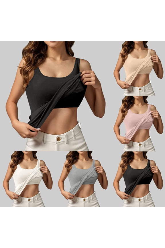 Cami with Built In Bra 2 In 1 Comfy Retro Camisole Adjustable Spaghetti Strap Wirefree Support Camisole Workout Yoga Tops