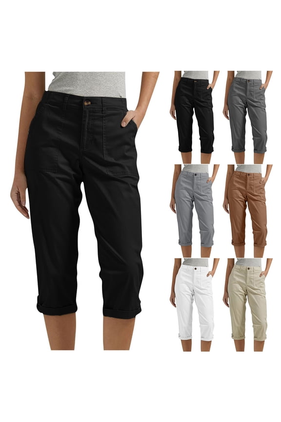 Capri Pants for Women Casual 2026 Summer Spring Stretch Straight Leg Cargo Capris with Pockets Loose High Waisted Button Rolled Travel Hiking Cropped Trouser