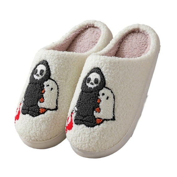 LILIYA Cartoon Halloween Print Warm Indoor Slippers, Cozy Plush Home Footwear, Soft Non Winter Shoes, Cute Holiday Design, Comfortable Casual Slippers 2026