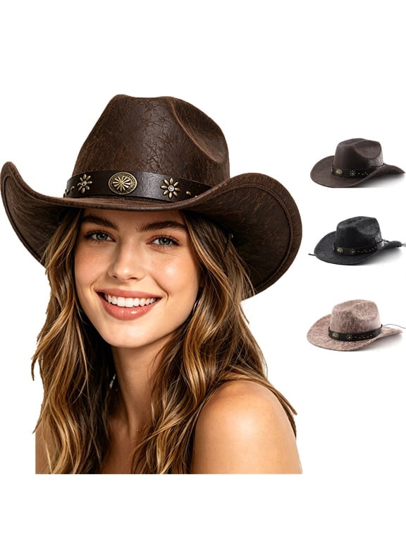 Cowboy Hat,Cowgirl Hat,Western Cowboy Hats for Women/Mens/Straw Casual with Shapeable Wide Brim Cowboy Hat Jazz Cap Unisex Headwear