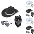 thumbnail image 1 of LILIYA Cowgirl Hat with Glasses & Bandana,3 Piece Set Cowboy Hat for Women, Wide Brim Western Sequins Hats Shapeable Jazz Cap for Cowboy Cowgirl, 1 of 3